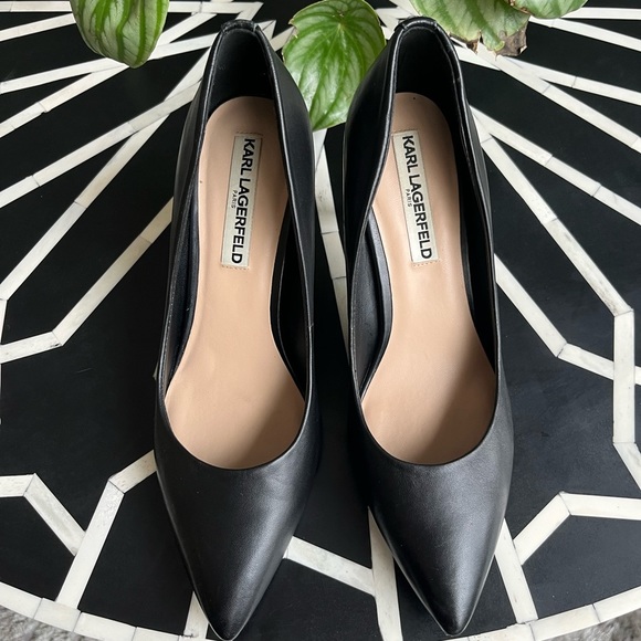 Karl Lagerfeld Shoes - Karl Lagerfeld Paris Black Smooth Leather Kitten Heel Pumps